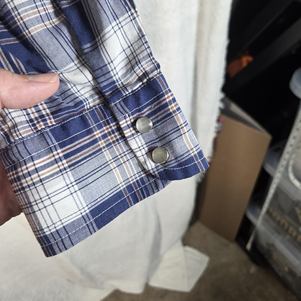 Levi Strauss Western Snap Shirt Mens XL Blue Plaid Pearl Snap Cowboy Long Sleeve - Picture 9 of 11
